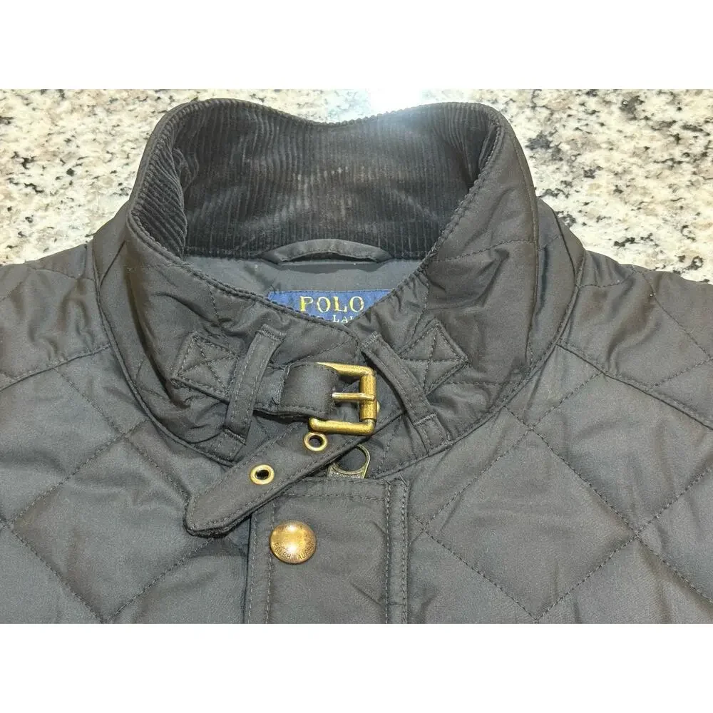 Polo Ralph Lauren Club Quilted Vest Mens Black Gold Hardware Sz XL